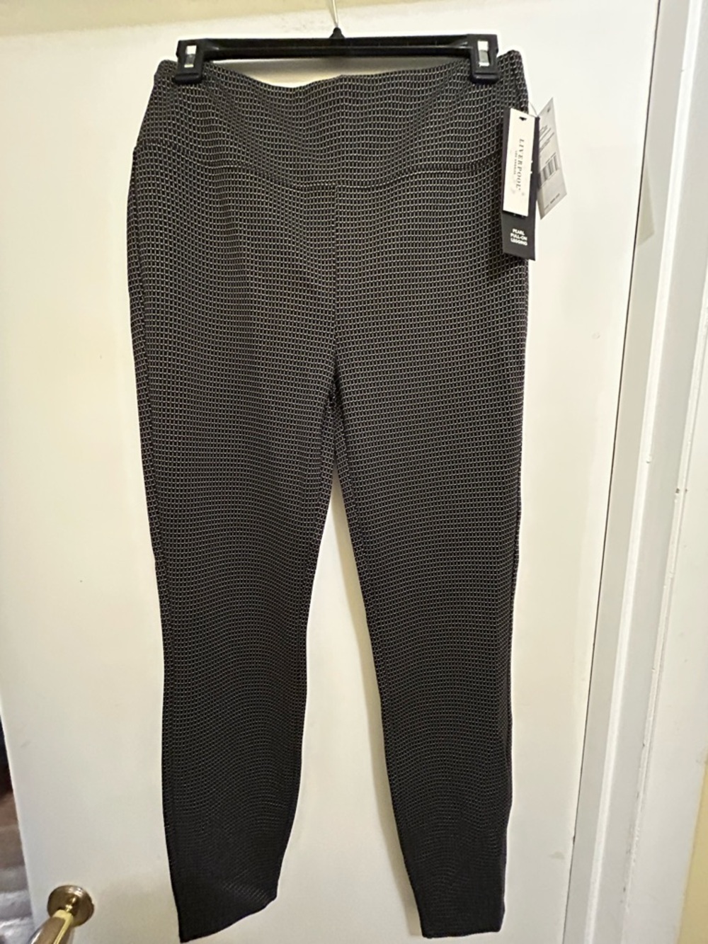 Liverpool of L A NWT Womens Black & White Checked Full Length Stretch Pants,Sz L